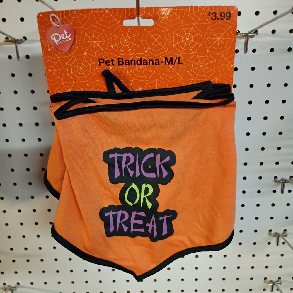 Pet Central Halloween Pet Bandana Trick or Treat Orange Black M/L Dog Costume